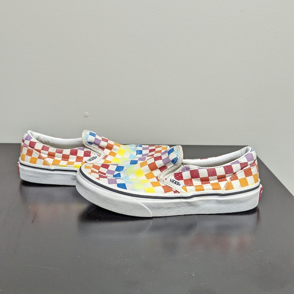Vans Classic Slip-on Kids Rainbow Checkered Shoes